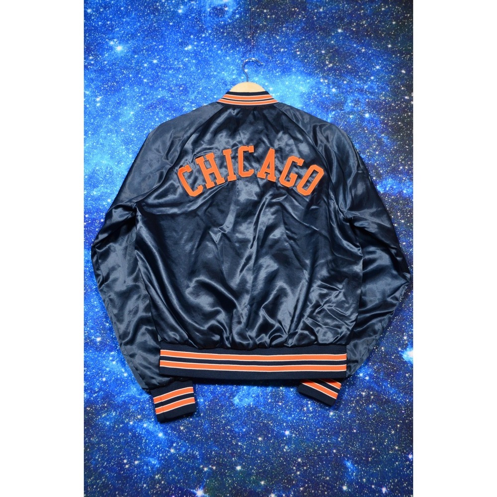 Vintage Chalk Line Chicago Bears Jacket Mens Medium Blue NFL Football Satin 80s